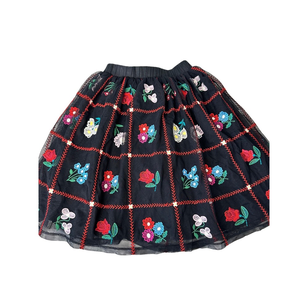 Hanna Andersson Skirt Girls US 5 Black Embroidered Floral Mesh Tulle Overlay